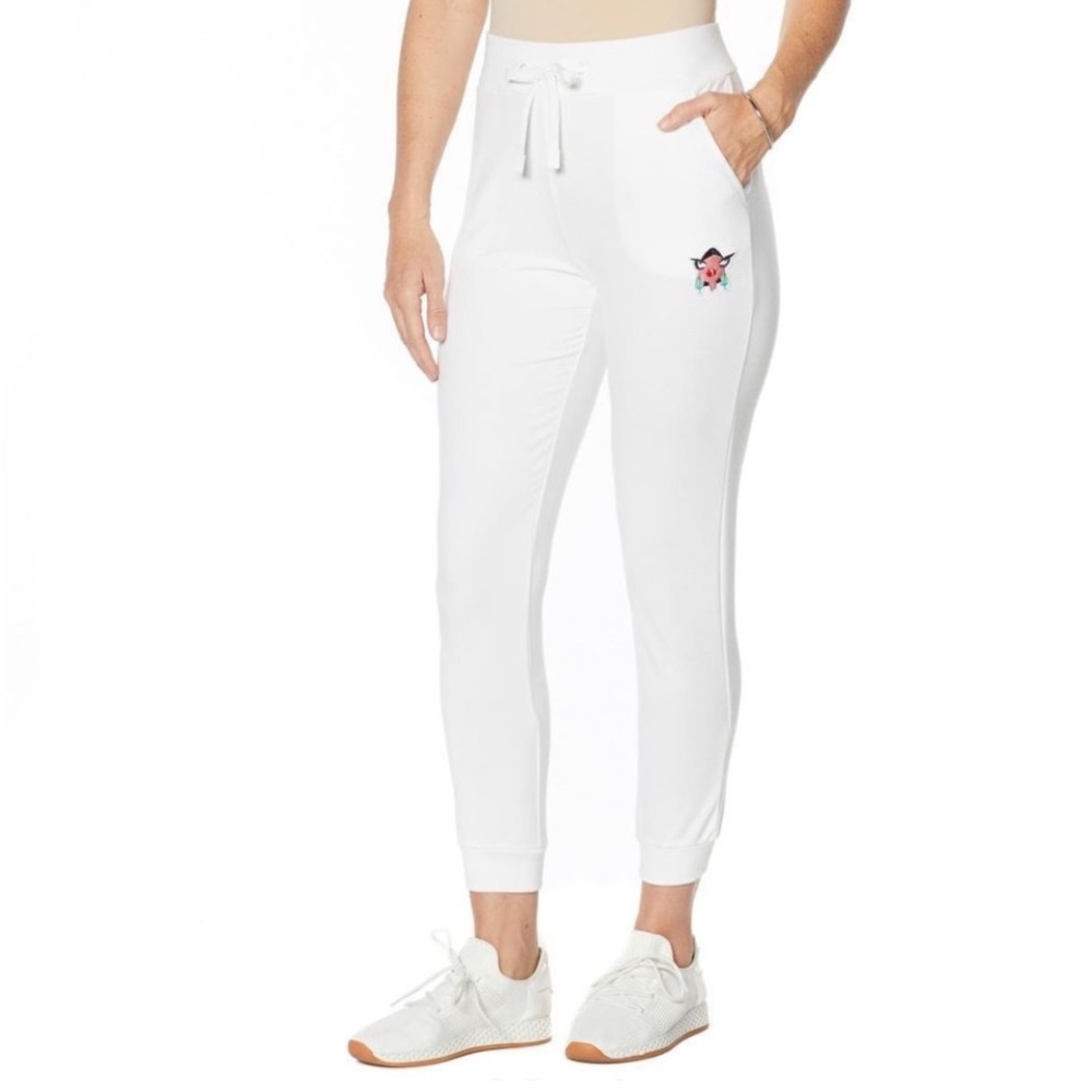 Badgley Mischka Original Artwork Logo French Terry Jogger in White 🆕